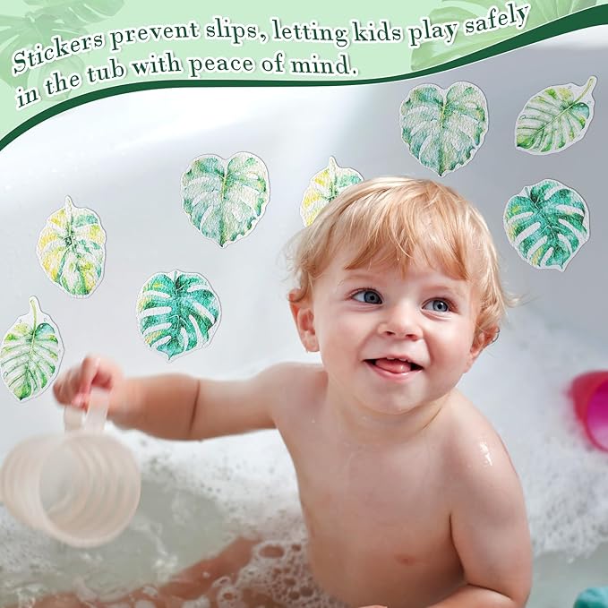 32 Pcs Cute Non Slip Bathtub Stickers for Shower Colorful Bathroom Anti Slip Shower Stickers Floor Applique Adhesive Decals with Scraper for Bathtub Bathroom Floor Pools(Monstera Deliciosa) - Image 6