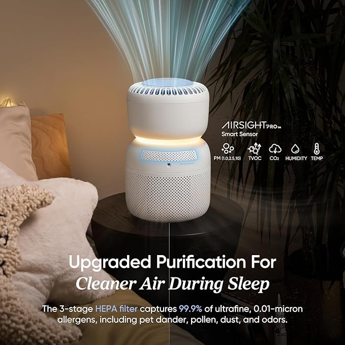 LEVOIT Air Purifier for Home Bedroom with HEPA Filter, White Noise Sound Machine and Blue Light-Free Night Light Support Better Sleep, AHAM VERIFIDE, 5 Air Quality Monitor, Smart WiFi, Sprout - Image 3