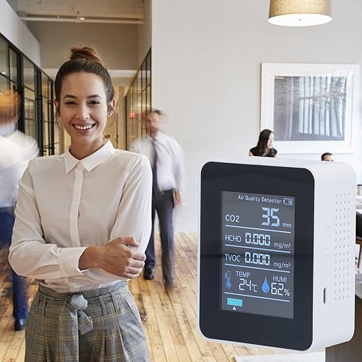 Air Quality Monitor Real Time Smart Display with Clear Alarm, Portable Detector for Office and Home, ABS Material, White - Image 2