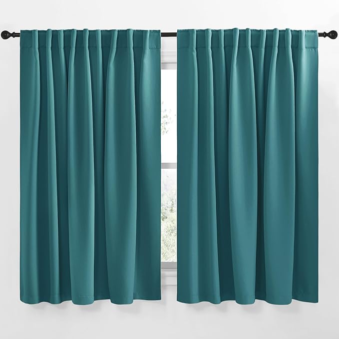 NICETOWN Blackout Curtain Panels Window Draperies - (Sea Teal Color) 62x63 inch, 2 Pieces, Insulating Room Darkening Blackout Drapes for Doorway Shower Bathroom Laundry Room Bifold Door by NICETOWN