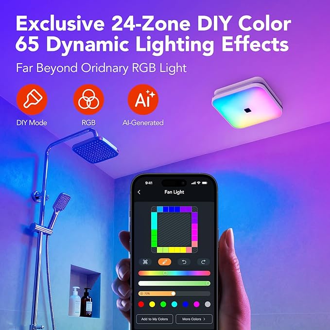 OREiN Matter Smart Bathroom Exhaust Fan with Light, Quiet 110 CFM Ventilation Fan, 1200LM Dimmable LED & Night Light, AI RGB Lighting, 2700K–6500K, No Speaker, Works with Alexa, Google & Apple Home - Image 7