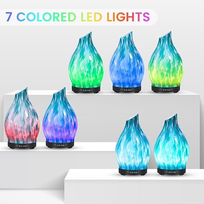 Essential Oil Diffuser, 120ML Glass Aromatherapy Diffuser with Auto Shut-Off and 7 Color LED Lights, Ultrasonic Mist Humidifier with 4 Timer for Home Office Bedroom (Blue Mountain) - Image 2