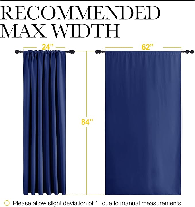 NICETOWN 2 Panels Blackout Curtains, Rod Pocket Thermal Insulated Drapes 84 inches Long, Easy-Care Modern Home Decoration Sunshades for Guest Room, Living Room, Office, 62 x 84 Inch, Royal Blue - Image 6