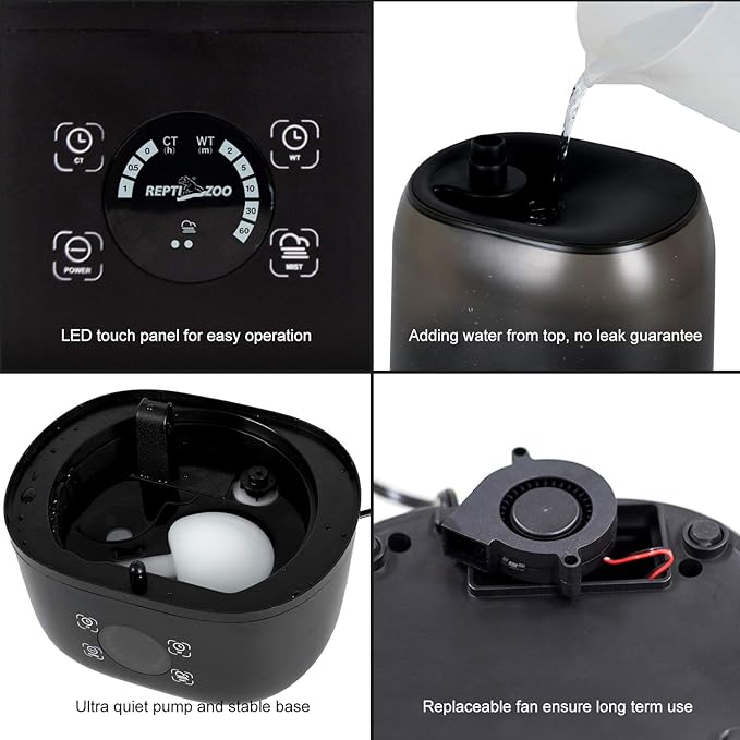 REPTI ZOO 4L Reptile Fogger Mister Tank, Terrariums Digital Tank Timing Humidifier Smart Touch Screen Adjustable Fogger for Reptiles Amphibians Herps - Image 3