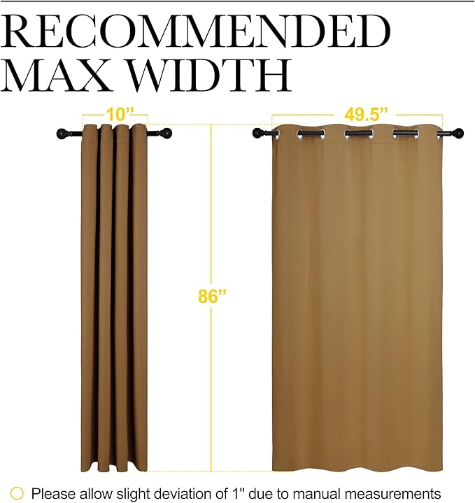 NICETOWN Sleek Blackout Curtains 86 inches Length for Small Windows, Noise Reducing and Block Draft Panels for Door Doorway Laundry Office Luxury Decor Theme (2 Panels, Gold Brown, W55 x L86 -Inch) - Image 7