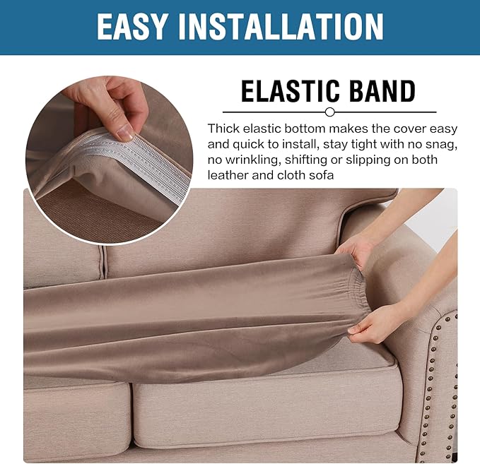 H.VERSAILTEX Velvet Stretch Individual Couch Cushion Cover Plush Cushion Slipcover for Loveseat Sofa Cushion Furniture Protector Seat Cushion Sofa Cover (1 Piece Sofa Cushion Cover, Taupe) - Image 4