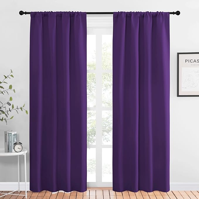 NICETOWN Blackout Draperies Curtains 84 Long - Easy Care Thermal Insulated Rod Pocket Blackout Curtains/Draperies for Patio Door - 1 Pair, Royal Purple, 42 inches Wx84 L by NICETOWN