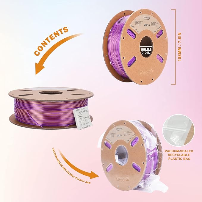 ERYONE Silk Dual Color PLA Filament 3D Printer 1.75mm +/- 0.03mm, Bicolor Filament Two Tone PLA 1KG(2.2lbs) Cardboard Spool, Gold Purple - Image 6