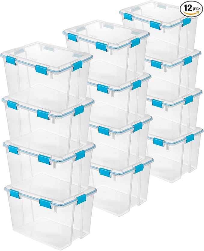 Sterilite 12-Pack Gasket Box, Weather-Resistant Storage Bins with Latching Lids, 80 Quart - Heavy-Duty Organizing Containers for Closet, Bathroom, and Office by Sterilite
