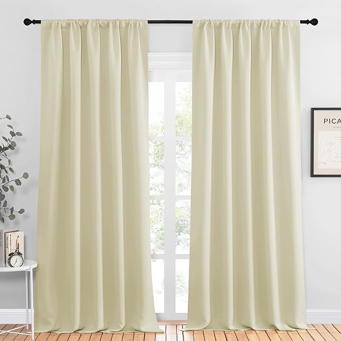 NICETOWN Room Darkening Curtains for Bedroom - Home Decoration Privacy Protection Thermal Insulated Solid Drapes/Draperies for Sliding Glass Door (Beige, Set of 2, 52 x 95 inches) by NICETOWN