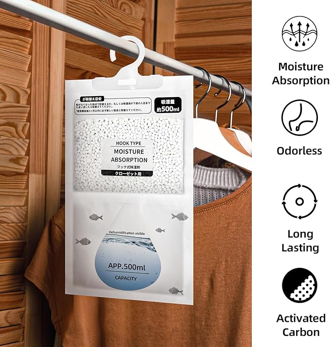 Hanging Moisture Absorbers, Portable Dehumidifier Bags, Fragrance Free Humidity Absorber for Closet, Suitable for Bedroom, Bathroom, Kitchen (230g/Pack, 10 Packs) - Image 5