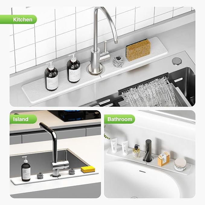 23.6" x 4" Stone Faucet Mat for Kitchen Sink, Quick Drying Diatomite Sink Tray, Faucet Sink Splash Guard for Prevents Moisture Buildup (White) - Image 8