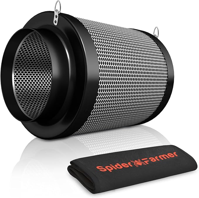 Spider Farmer 6 Inch Air Carbon Filrer Smelliness Control with Premium Australia Virgin Charcoal for Inline Duct Fan, Grow Tent Odor Control, Hydroponics, Pre-Filter Included, Reversible Flange by SpiderFarmer