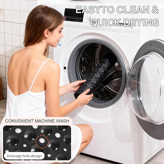 Anti-Slip Bathtub Shower mat, 39.3×15.7 inch（Approximately 100 × 40cm） Soft Oversized Machine Washable Non-Slip Bathtub mat with Drainage Holes, Bathroom Floor Suction Cup.（1-Opaque Black） - Image 7