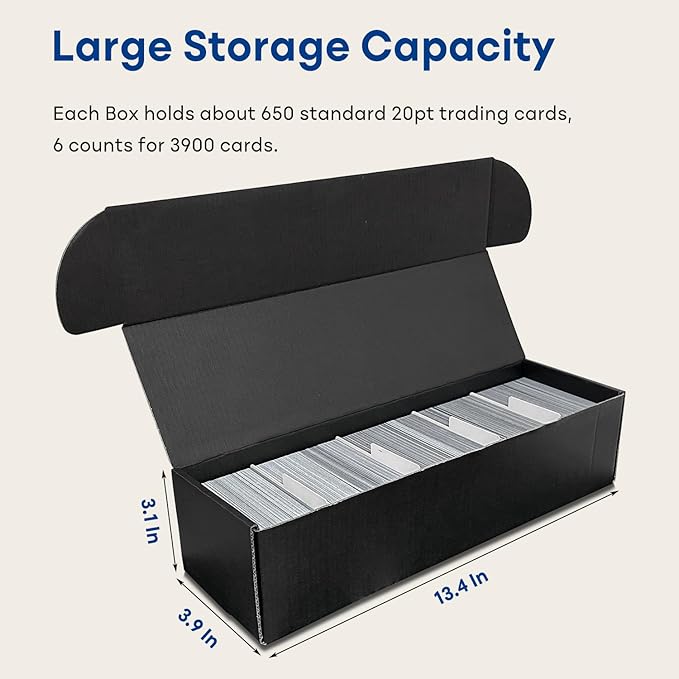 Trading Card Storage Box, Cardboard Card Boxes with Dividers for TCG/MTG/Magic/Baseball/Sports Cards Collection, Black, 6 Count - Image 2