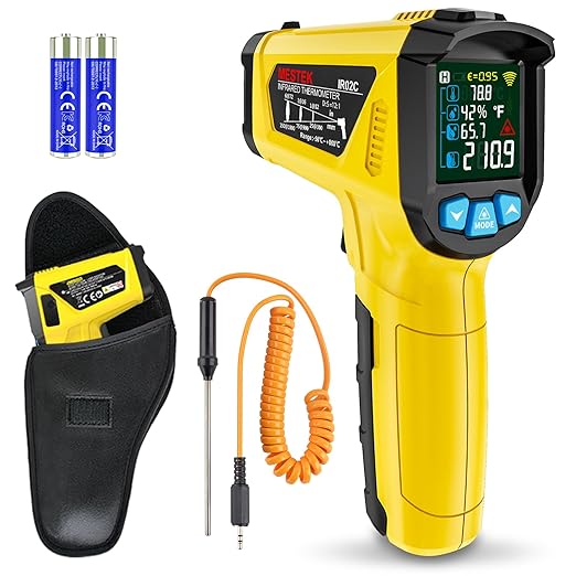 MESTEK Infrared Thermometer Gun -58°F to 1472°F, Digital Temperature Gun/K-Type Probe -14°F~932°F, Humidity Sensor, IR Laser Temp Gun with Color LCD for Cooking Pizza Oven BBQ HVAC Home-Industrial by MESTEK