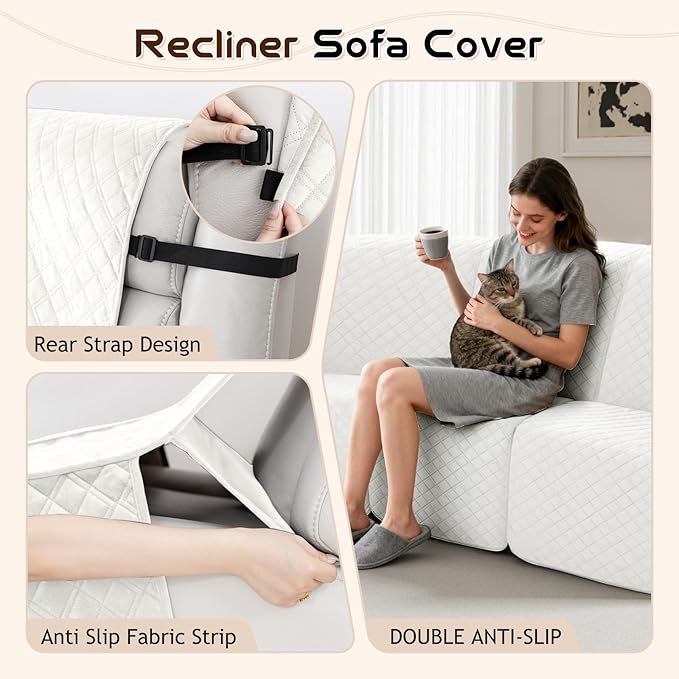 Arfntevss Waterproof Recliner Sectional Couch Covers for Reclining Sectional L Shape Sofa Cover Non Slip Washable Recliner L Shaped Slipcover Dog Additional Seat Protector (1 Seat Cover, Cream White) - Image 4