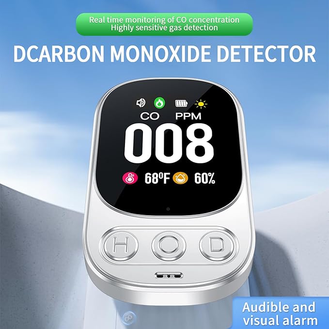 3-in-1 Plug in Carbon Monoxide Detectors Buil-it 1000 mAh Backup Battery Plug&Play with 2.1'' HD Screen [CO Temp Humidity] 85dB Alarm for Home Hotel Travel RV, HD08-B (White, 2-Pack) - Image 4