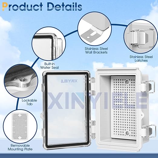 Waterproof Outdoor Project ABS Plastic Junction Box IP67 Weatherproof Dustproof Enclosure with Hinged Cover, Mounting Plate,Wall Brackets for Power Project (Clear,5.9"x3.9"x2.8") - Image 3