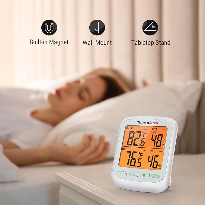 ThermoPro TP260B Indoor Outdoor Thermometer Wireless 1000ft/300m Range, Pro Accuracy Digital Hygrometer Humidity Meter with Remote Temperature Sensor, Inside Outside Thermometer for Home Patio Room - Image 8