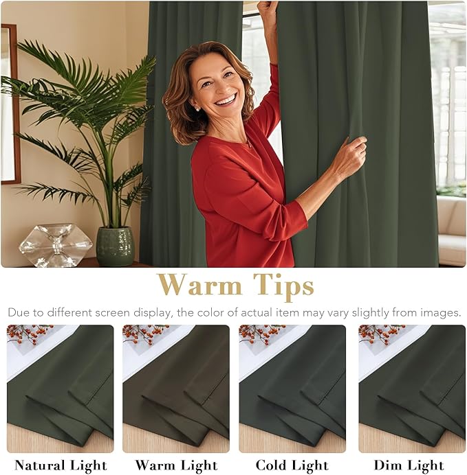 H.VERSAILTEX Blackout Curtains Thermal Insulated Window Treatment Panels Room Darkening Blackout Drapes for Living Room Back Tab/Rod Pocket Bedroom Draperies (2 Panels, Olive, 52 x 96 Inch) - Image 3
