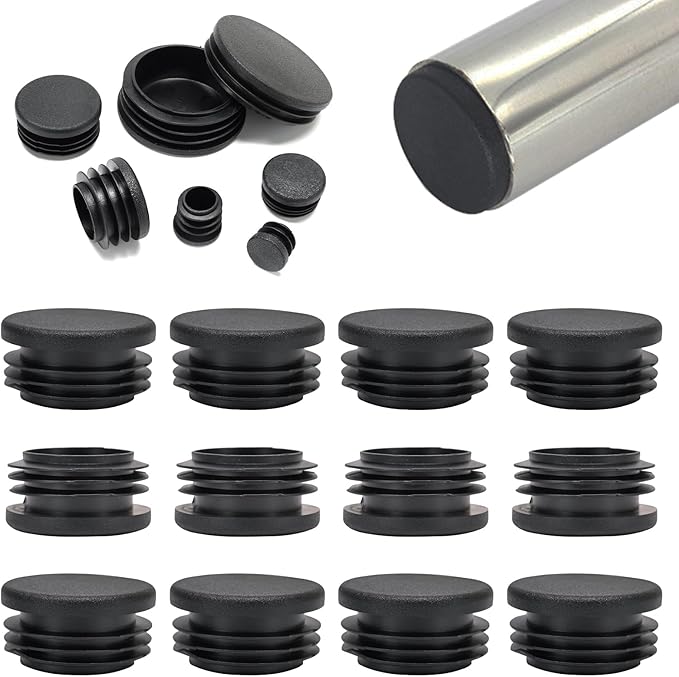 1-1/2" (38mm) Plastic Hole Plugs Black -Round Chair Leg Caps, Flush Mount Pipe Plugs, Tubing End Caps for Metal&Wood Legs Tube, Outdoor Furniture Feet caps & Table Plastic Plugs, 12 PCS by EASYEAH