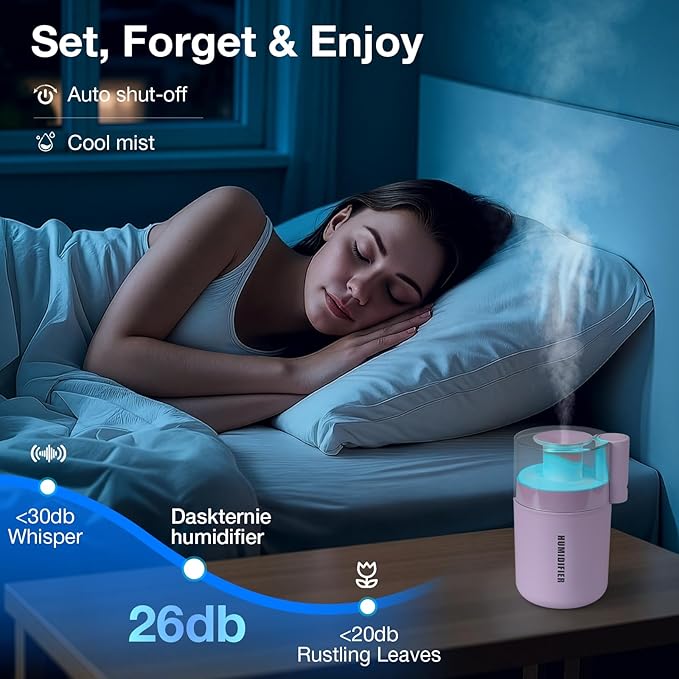 Portable Mini Humidifier, 180ml USB Cool Mist Small Humidifiers for Bedroom, Personal Desktop Humidification for Car Office Travel & Indoor Plants(Pink) - Image 8