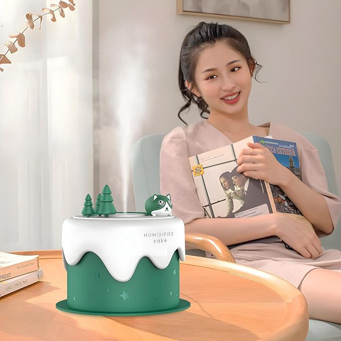 Cute Pet Humidifier, Cat Cake Humidifier, USB Plug-in Use, Desktop Silent Spray, Seven Color Light Creative Aroma Machine, High Appearance Level Gift(Green) - Image 7