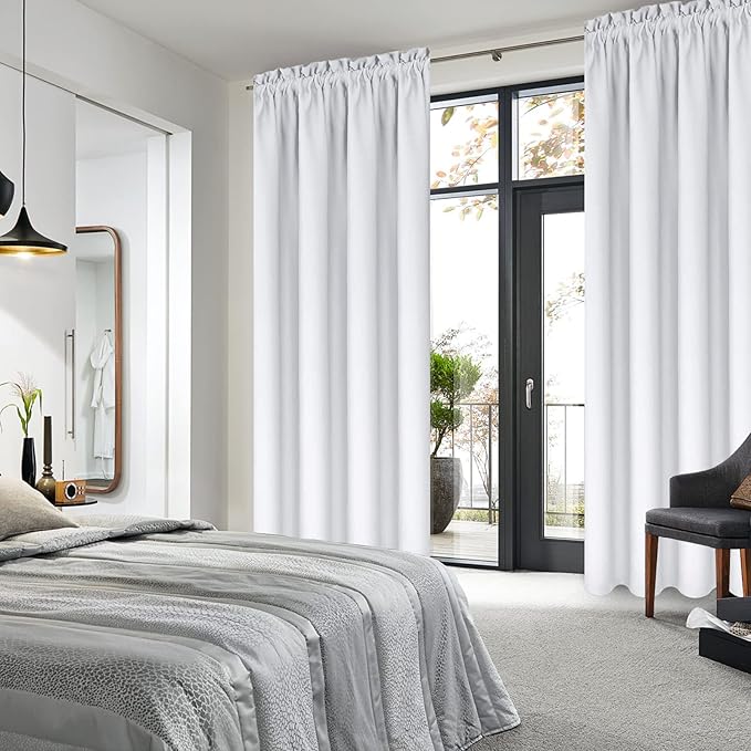DWCN Blackout Curtains for Bedroom – Thermal Insulated Energy Saving Drapes for Living Room, Greyish White, W 38 x L 84 Inch, Set of 2 Rod Pocket Curtain Panels - Image 2