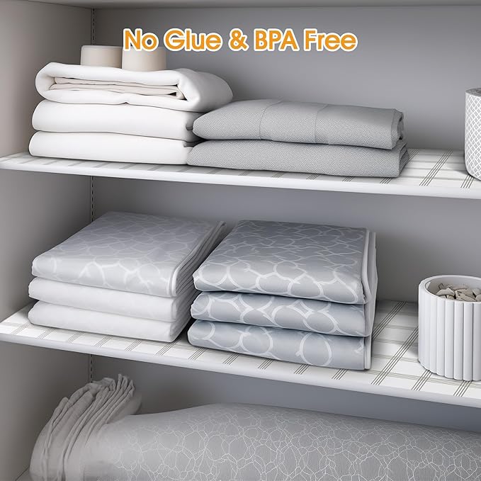 Shelf and Drawer Liner for Kitchen Cabinets Non-Adhesive, Strong Grip Non-Slip Thickened Cabinet Liners for Shelves, Waterproof Mats for Dresser Cupboard, White Square, 12 in x 10 Feet - Image 6