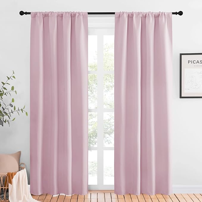 NICETOWN Living Room Blackout Curtains - Nursery Essential Thermal Insulated Solid Rod Pocket Blackout Panels/Drapes (Lavender Pink=Baby Pink, 1 Pair, 42 x 84 Inch) by NICETOWN