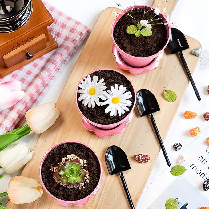 20 Pcs Nursery Pots with Humidity Dome, Cupcake Plant Nursery Pots with Bring A Plate and Shovel, Planting Cups for Seeds for Indoor Gardening and Plant Propagation(Pink) - Image 2