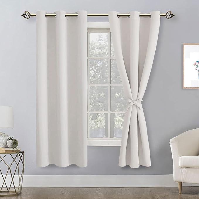 Hiasan Blackout Curtains for Bedroom, 42 x 72 Inches Long - Thermal Insulated & Light Blocking Window Curtains for Living Room/Kids Room, 2 Drape Panels Sewn with Tiebacks, Ivory - Image 2