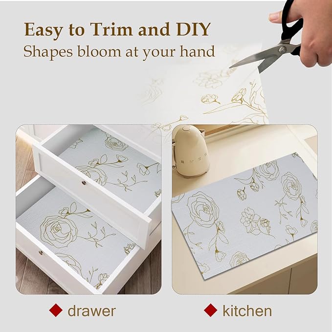 Moriah Shelf Liner Non Adhesive, Kitchen Drawer Liner Non Slip Waterproof Thickened Cabinet Protector for Bathroom Dresser Shelves Pantry(Rose,12'' x 20') - Image 5