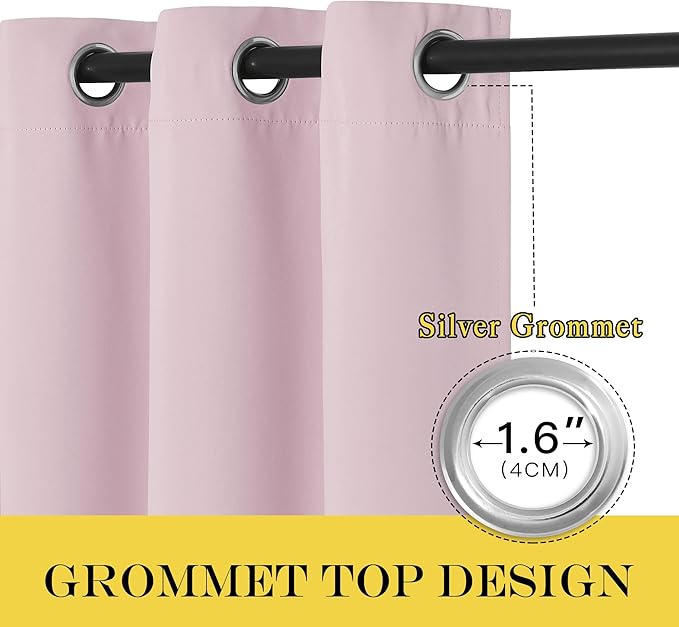 NICETOWN Blackout Patio Curtains 100 x 95 Inches Long for Sliding Door Extral Wide Blackout Curtain Panels Thermal Insulated Room Divider - Grommet Top, 100" W x 95" L, 1 Panel, Baby Pink - Image 4