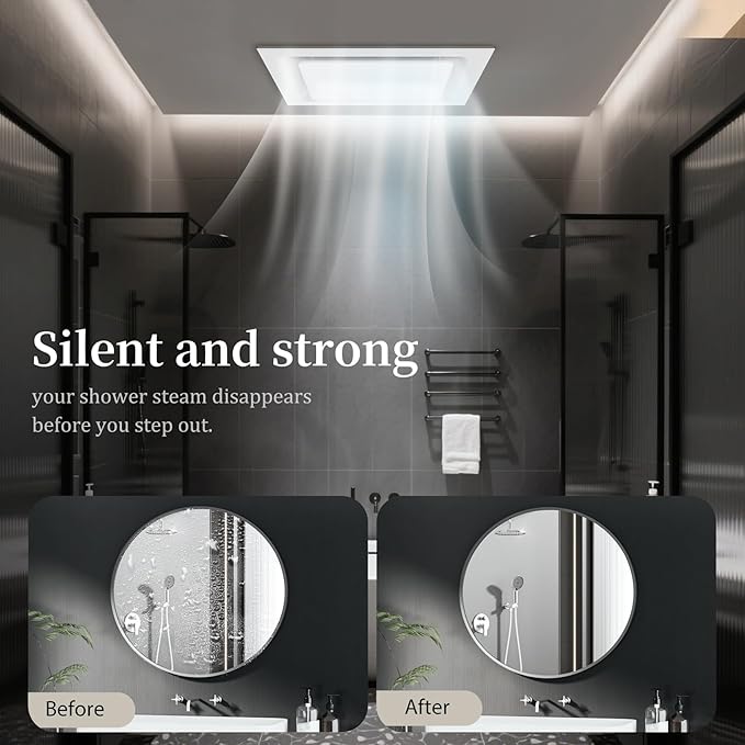 Bathroom Exhaust Fan 12" Panel Ultra Quiet without Light（10x10 Mount）, 1.0 Sone 130CFM, 4" Duct for Bathroom/Garage/Home - Image 6