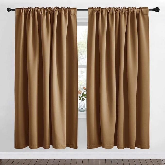 NICETOWN Blackout Curtain Panels Window Draperies - (Gold Brown Color) 62x72 inch, 2 Pieces, Insulating Room Darkening Blackout Drapes for Bedroom, Privacy Doorway Curtain for Door - Image 2