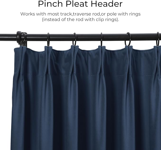 TWOPAGES Luxury Velvet Curtain Pinch Pleated Navy Blue Curtain 102 inch Long Thermal Insulated Blackout Drapes for Bedroom Living Room Indoor Window (1 Panel,Navy Blue,52Wx102L) - Image 2
