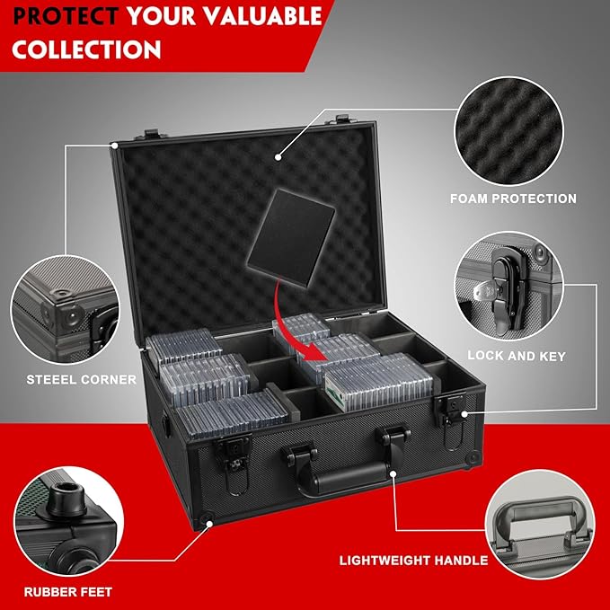 Graded Card Storage Box, Trading Cards Slab Carrying Case, 6 Row Black Hard Sports Cards Holder Boxes with 6 Dividers Fits for PSA BGS SGC Top Loaders Collection - Image 4
