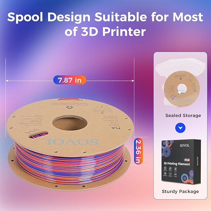 Sovol Silk PLA Filament Rotated Tri Color Co-Extrusion 1.75mm, Fast Change 3D Printer Filament 1kg/ 2.2lbs, Red Gold Blue 3 in 1 Coextrusion PLA Material +/-0.03mm - Image 8