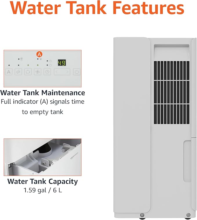Amazon Basics 50-Pint Large Dehumidifier with Humidity Control, Timer, Auto-Defrost, Overflow Protection, Energy Star Certified, Washable Filter for Rooms up to 4000 SFT, White - Image 4