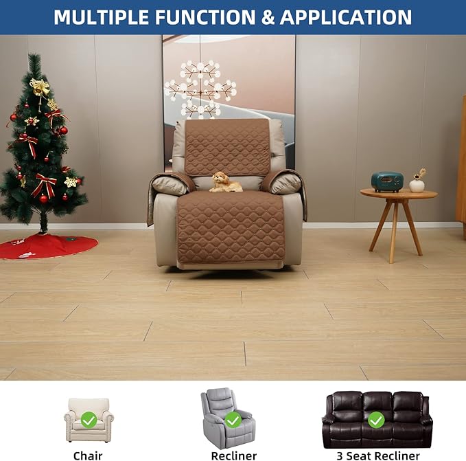 Eismodra Waterproof Recliner Chair Covers for Reclining Couch Slipcovers Seat Cushion,Anti-Slip Sofa Cover for Dogs Pets Furniture Protector Washable,Brown Set (4 Pieces) - Image 2