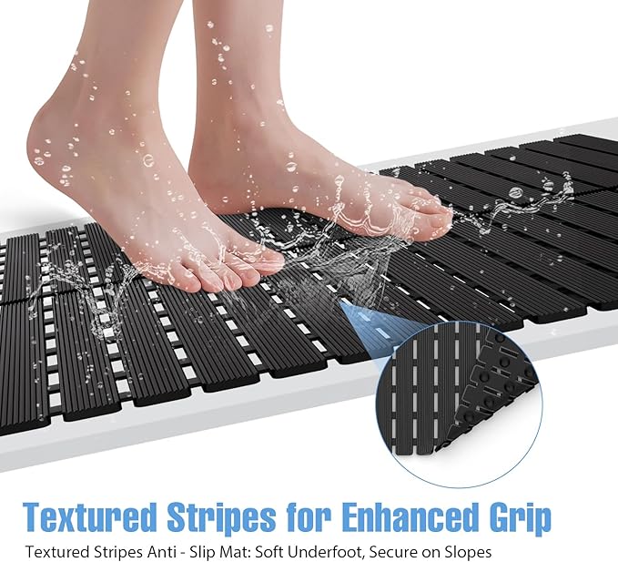 ​Shower Mat Non-Slip Bath Mat for Tub and Shower Stall,200+ Suction Cups with Drain Holes, Quick Dry Machine Washable, Extra Grip for Stand Up Showers, Bathroom Essentials 24x24 Inch(Black) - Image 4