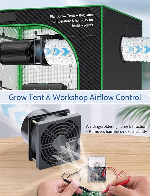Wathai 80mm 12V DC Axial Exhaust Fan Small Fume Extractor with AC Plug, Dual Ball Speed Controller – for Soldering, 3D Printer Enclosure, Ventilation, DIY Cooling - Image 3