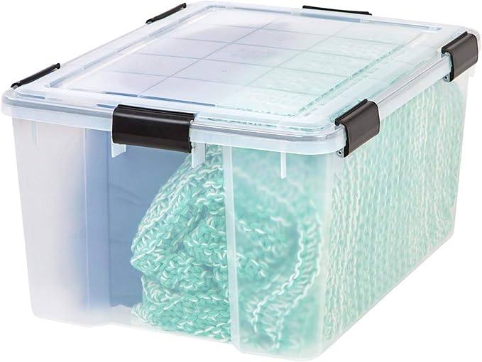 IRIS USA 62.8 Quart Plastic Storage Bin Tote Organizing Container with Durable Lid and Seal and Secure Latching Buckles, 4 Pack - Image 4