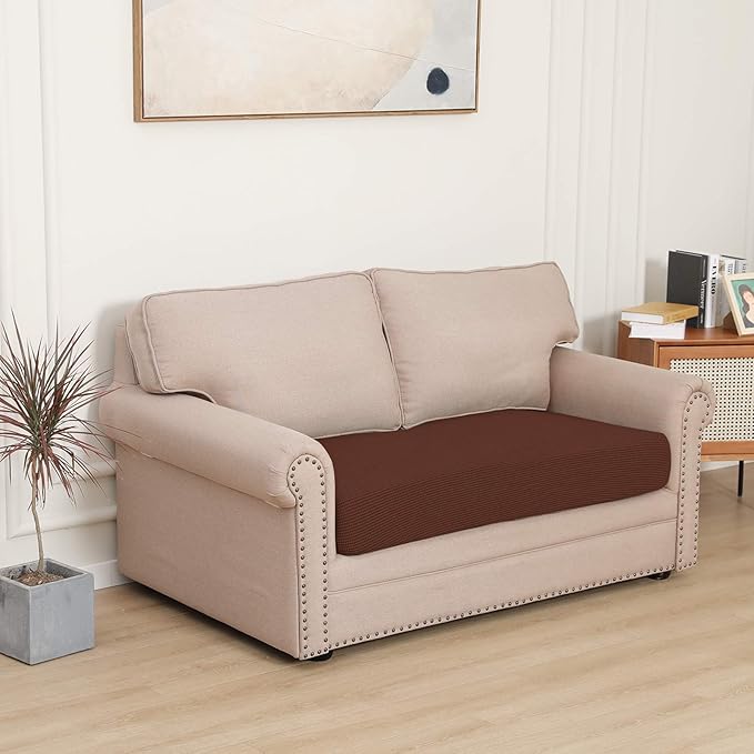 Easy-Going Stretch Loveseat Cushion Cover Sofa Cushion Furniture Protector Sofa Seat Sofa Slipcover Sofa Cover Soft Flexibility with Elastic Bottom(Loveseat Cushion, Coffee) - Image 2