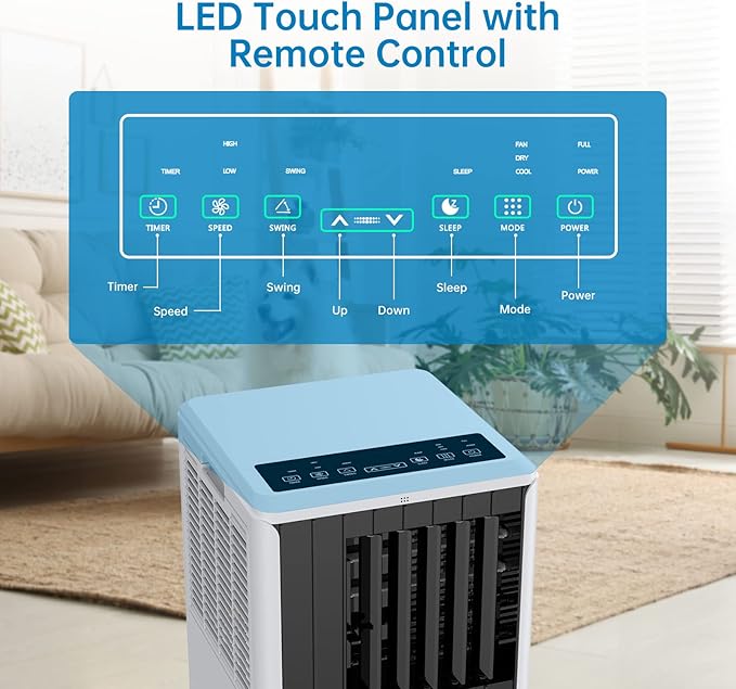 8000 BTU Portable Air Conditioner, 3 in 1 AC Unit Built-In Cool, Dehumidifier & Fan for Rooms Up to 350 Sq.Ft, Energy Saving AC with Remote/24H Timer for Dorms/Indoor Rooms, White and Black - Image 4