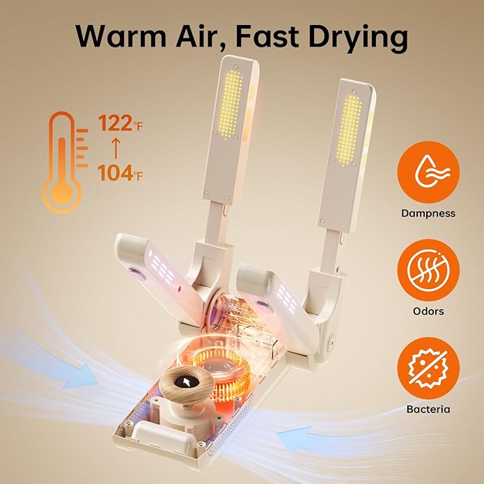 Boot Dryer, Shoe Dryer for Work Boots and Gloves, 4 Tubes with Timer, Rose Salt Remove Odor, Quiet Portable Shoe Dryer, Suitable for Ski Boots, Shoes, Gloves, Socks & Hats, Ivory - Image 6