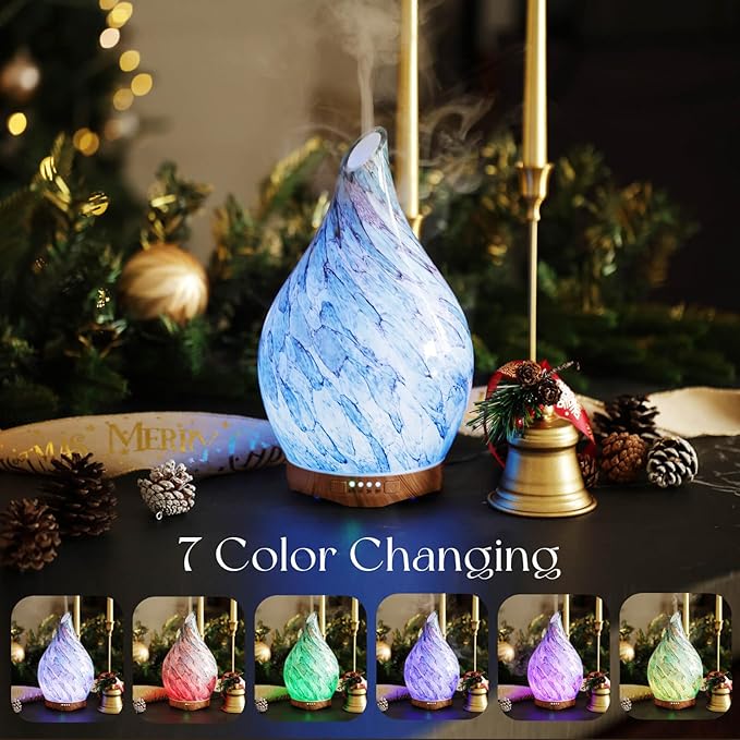 Porseme 280ml Glass Essential Oil Diffuser Aromatherapy Ultrasonic Cool Mist Humidifier 7 Running Hours Waterless Auto-Off Air Diffusers for Sleeping, Yoga, Office Working, Spa and Rest (Light Blue) - Image 2