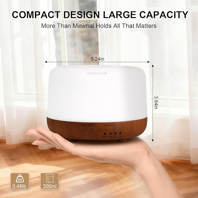 300ML Essential Oil Diffuser for Home, Aromatherapy Diffuser with Remote Control, 7-Color LED Light and 4 Timers, Quiet Auto-Off, Easy to Use for Bedroom Office - Image 2